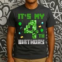 Birthday Boy It'S My 4th Birthday Video Game Pixel T-Shirt thumb 3