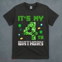 Birthday Boy It'S My 4th Birthday Video Game Pixel T-Shirt thumb 4