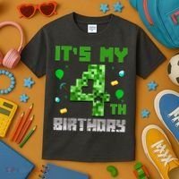Birthday Boy It'S My 4th Birthday Video Game Pixel Kids T-Shirt thumb 3