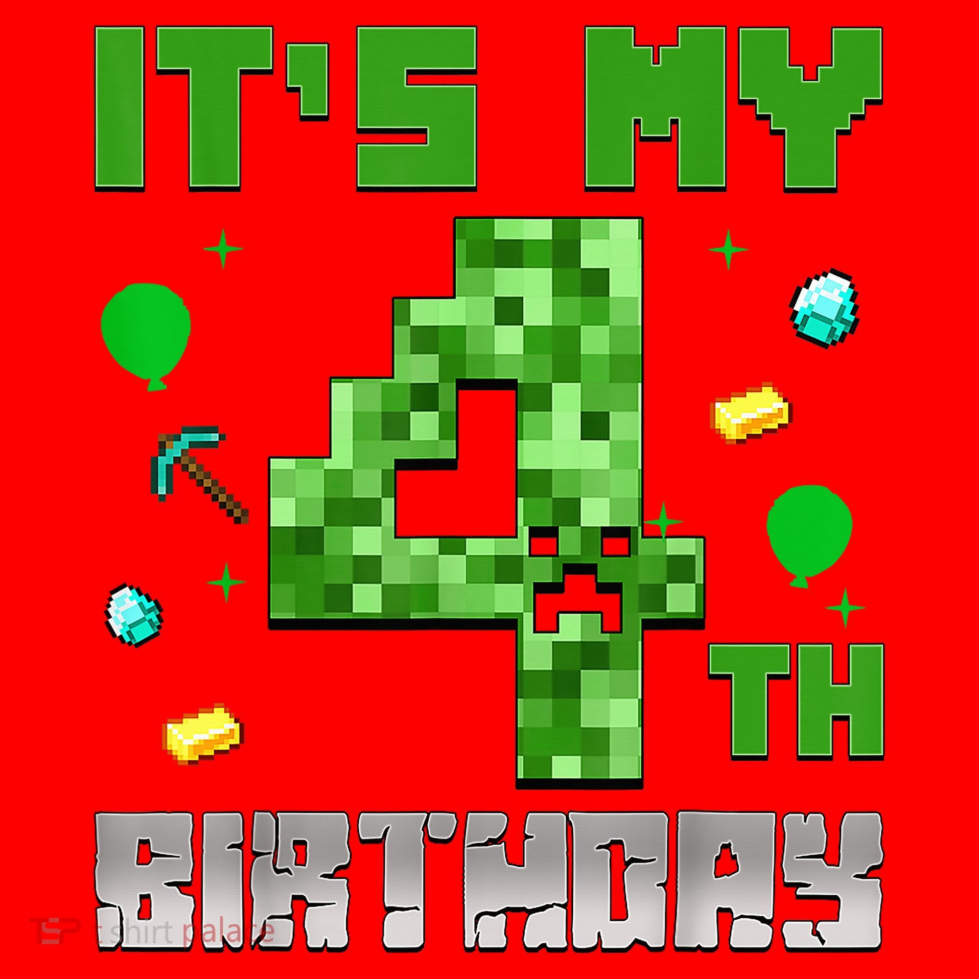 Birthday Boy It'S My 4th Birthday Video Game Pixel Santa Hat