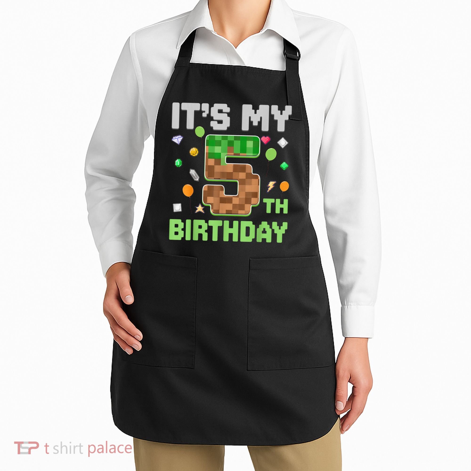 Birthday Boy It'S My 5th Birthday Gamer Pixel Number Apron