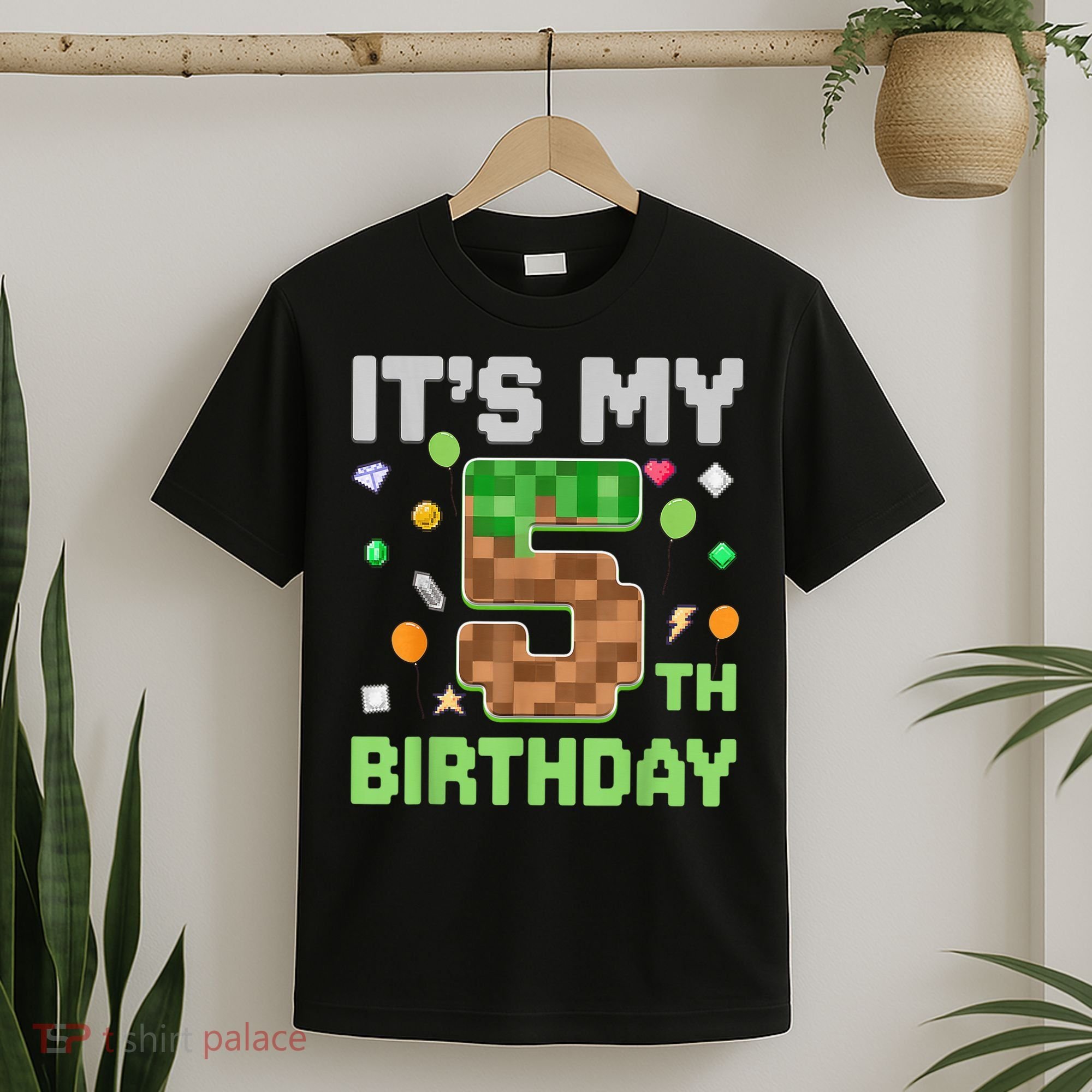 Birthday Boy It'S My 5th Birthday Gamer Pixel Number T-Shirt