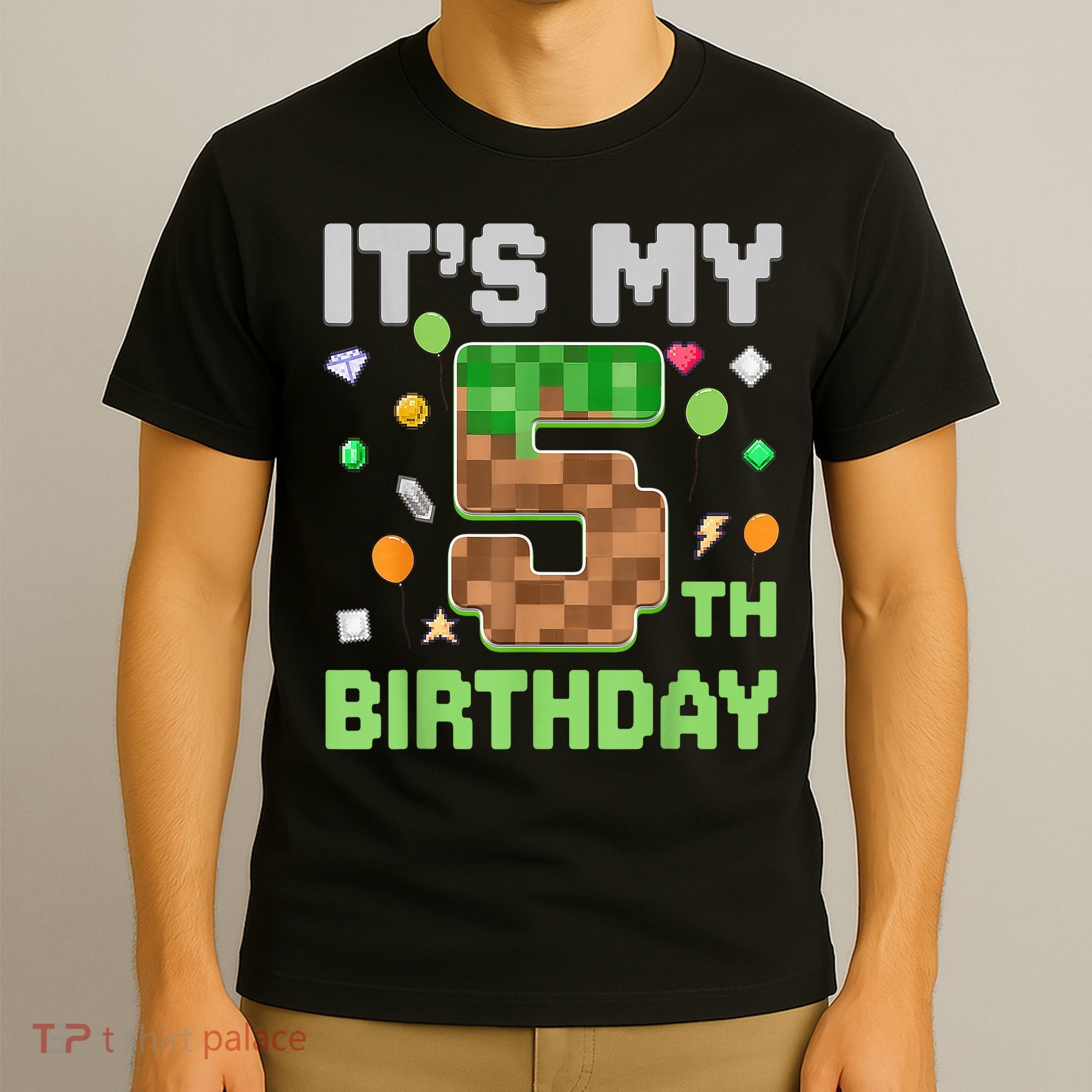 Birthday Boy It'S My 5th Birthday Gamer Pixel Number T-Shirt