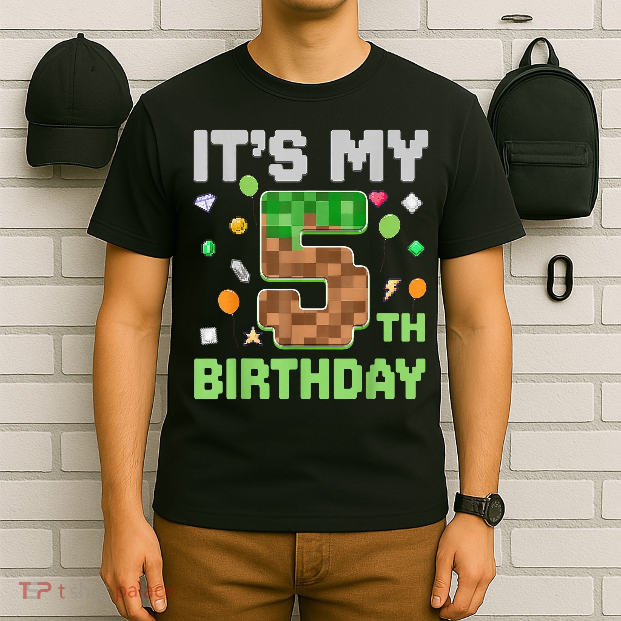 Birthday Boy It'S My 5th Birthday Gamer Pixel Number T-Shirt
