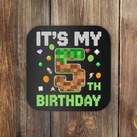Birthday Boy It'S My 5th Birthday Gamer Pixel Number Coaster thumb 0