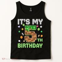 Birthday Boy It'S My 5th Birthday Gamer Pixel Number Tank Top thumb 2
