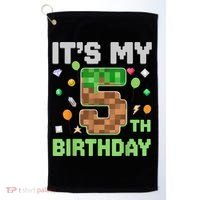 Birthday Boy It'S My 5th Birthday Gamer Pixel Number Golf Towel thumb 0