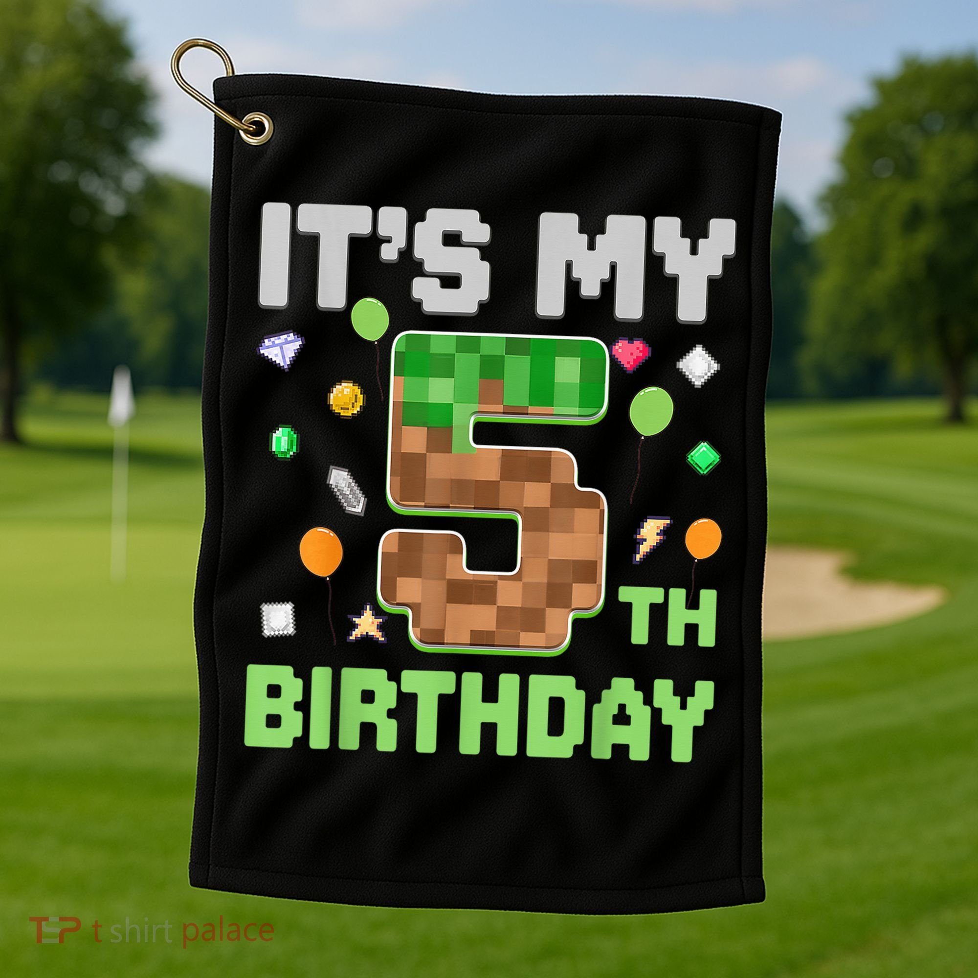 Birthday Boy It'S My 5th Birthday Gamer Pixel Number Golf Towel
