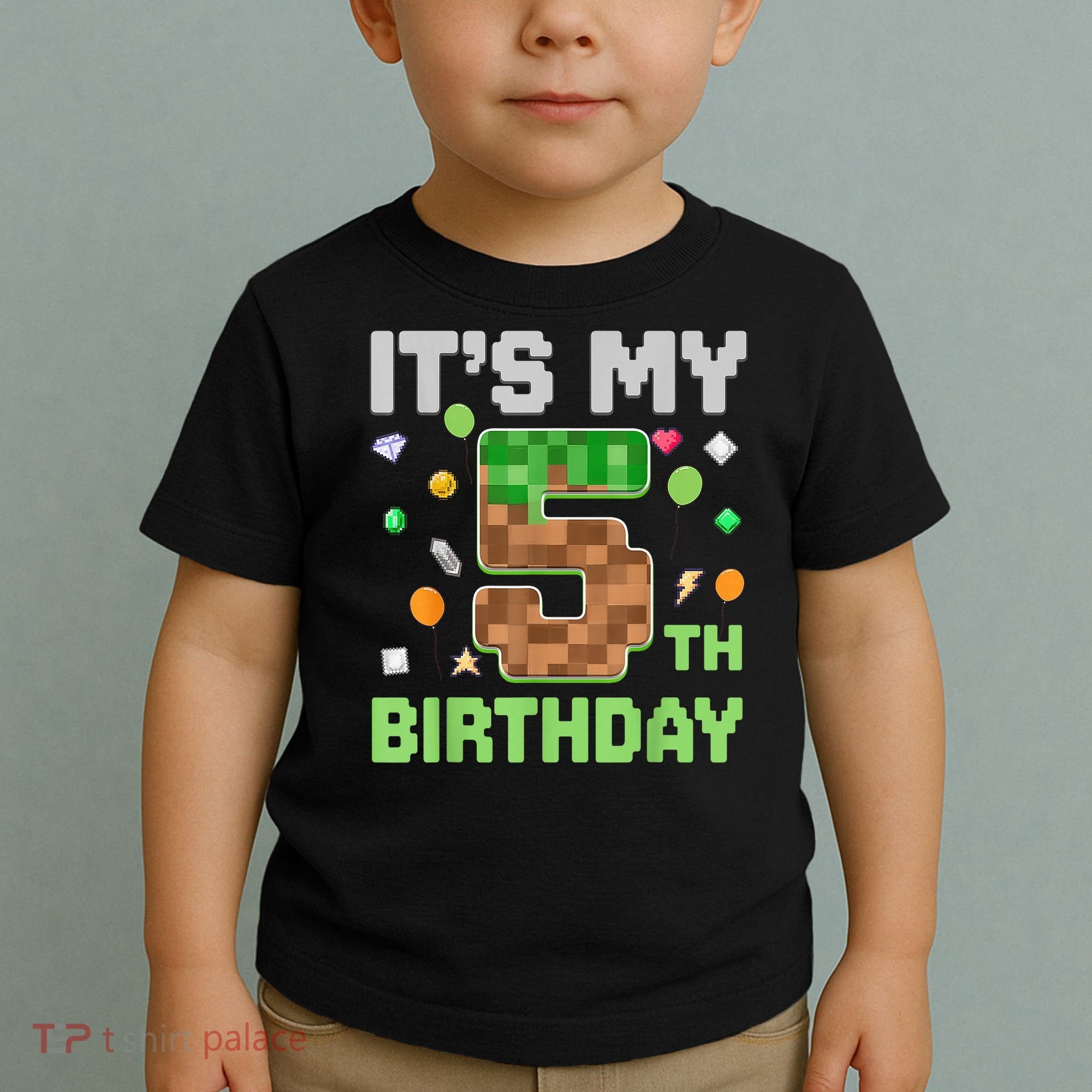 Birthday Boy It'S My 5th Birthday Gamer Pixel Number Toddler T-Shirt