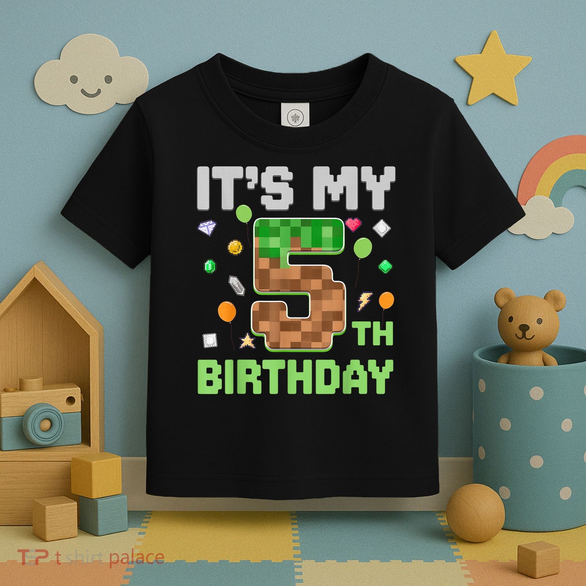 Birthday Boy It'S My 5th Birthday Gamer Pixel Number Toddler T-Shirt