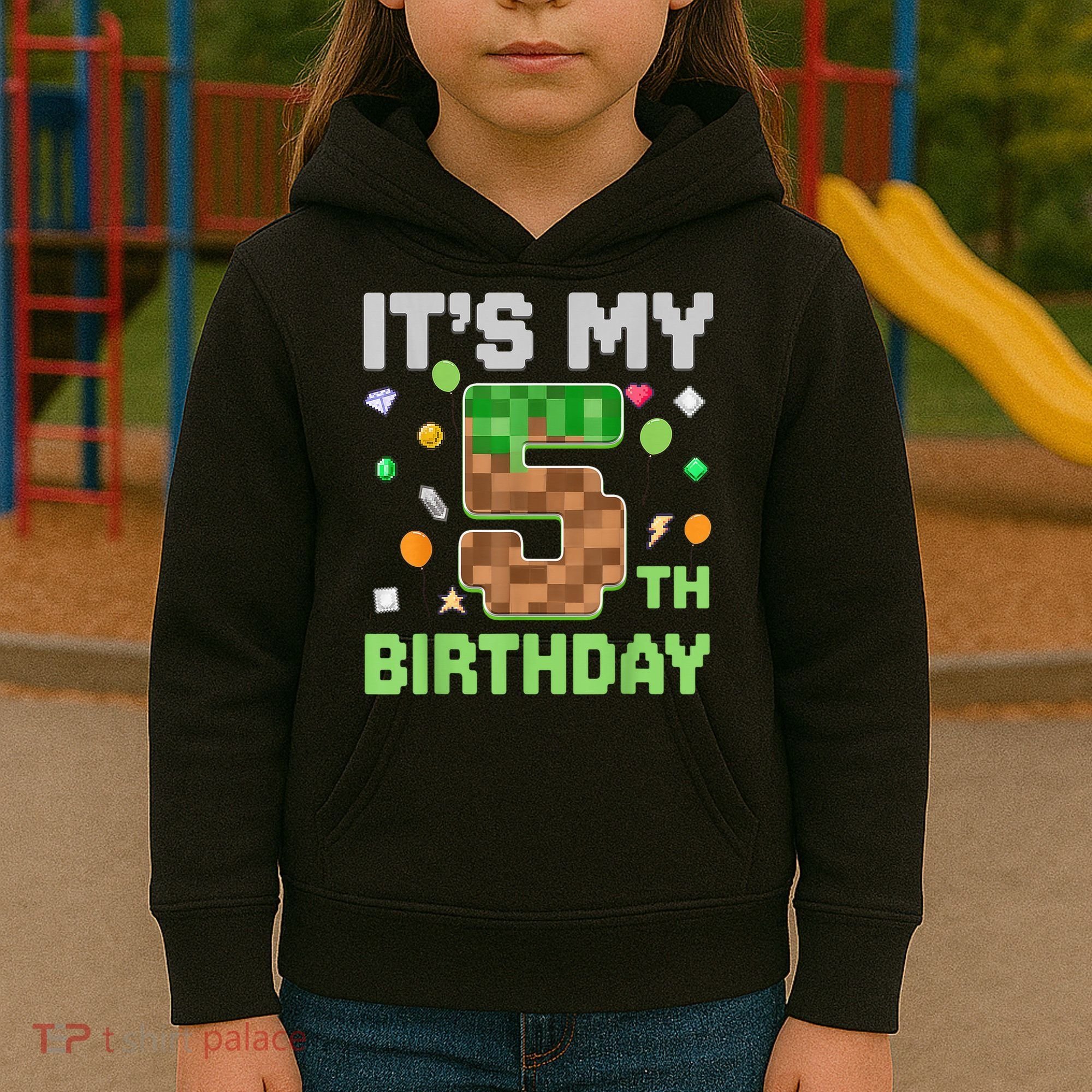 Birthday Boy It'S My 5th Birthday Gamer Pixel Number Kids Hoodie