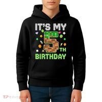 Birthday Boy It'S My 5th Birthday Gamer Pixel Number Kids Hoodie thumb 4