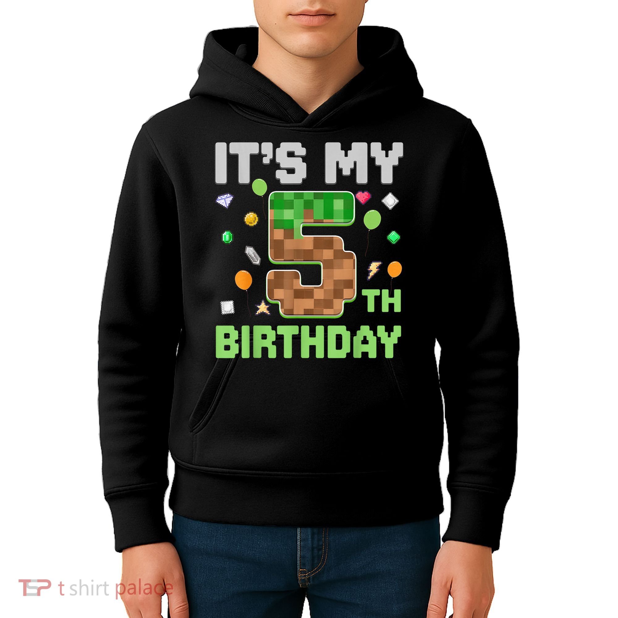 Birthday Boy It'S My 5th Birthday Gamer Pixel Number Kids Hoodie