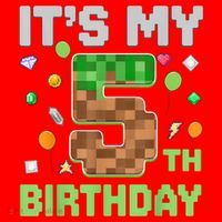 Birthday Boy It'S My 5th Birthday Gamer Pixel Number Santa Hat thumb 1