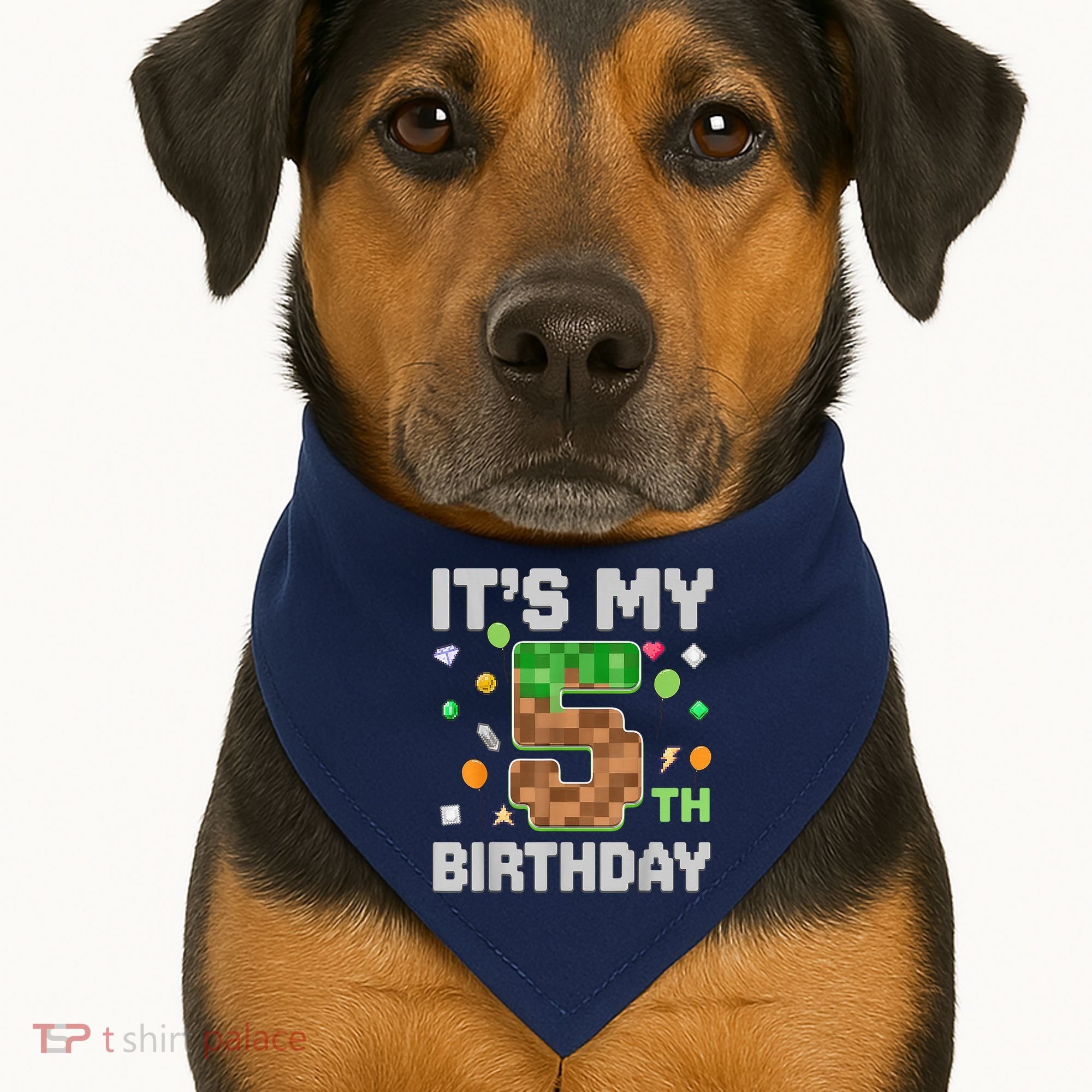 Birthday Boy It'S My 5th Birthday Gamer Pixel Number USA-Made Doggie Bandana