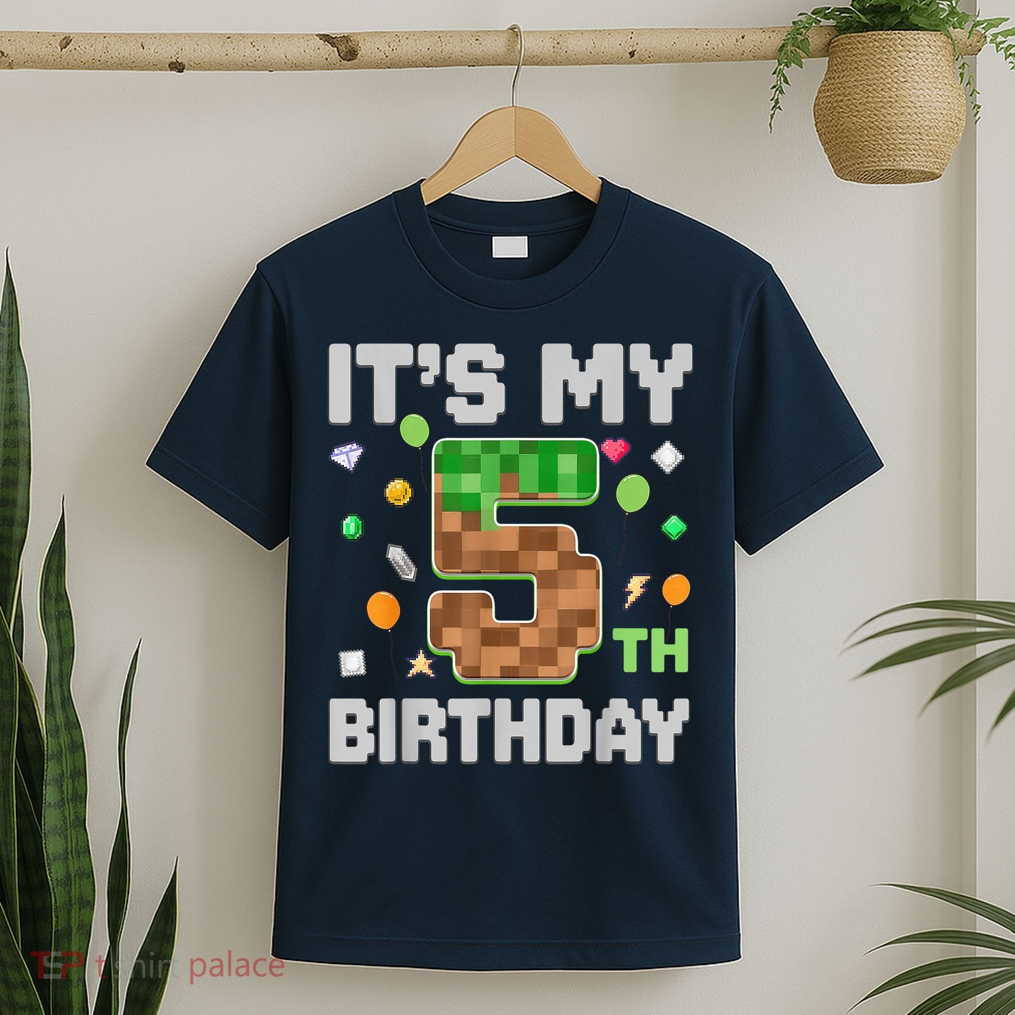Birthday Boy It'S My 5th Birthday Gamer Pixel Number T-Shirt