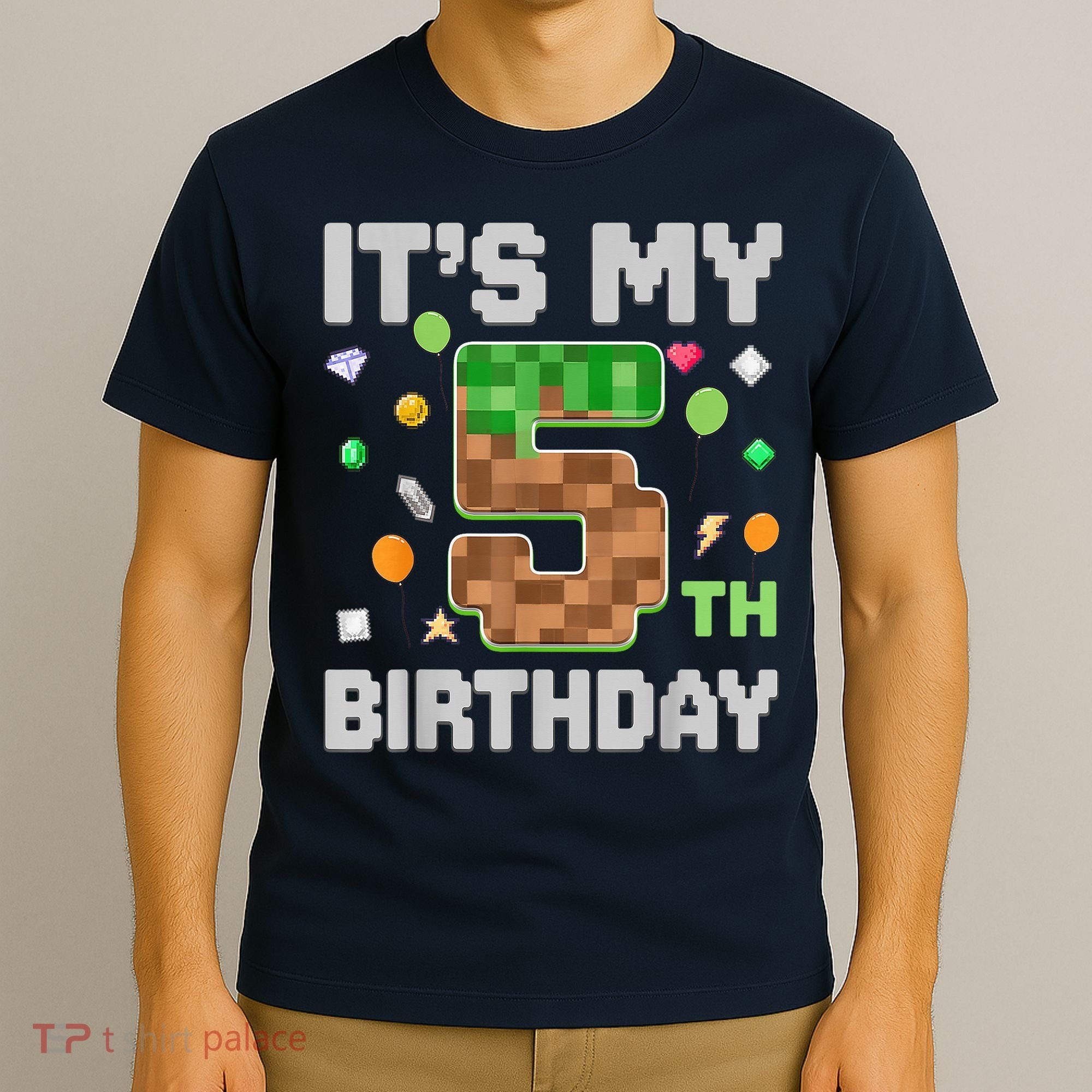 Birthday Boy It'S My 5th Birthday Gamer Pixel Number T-Shirt