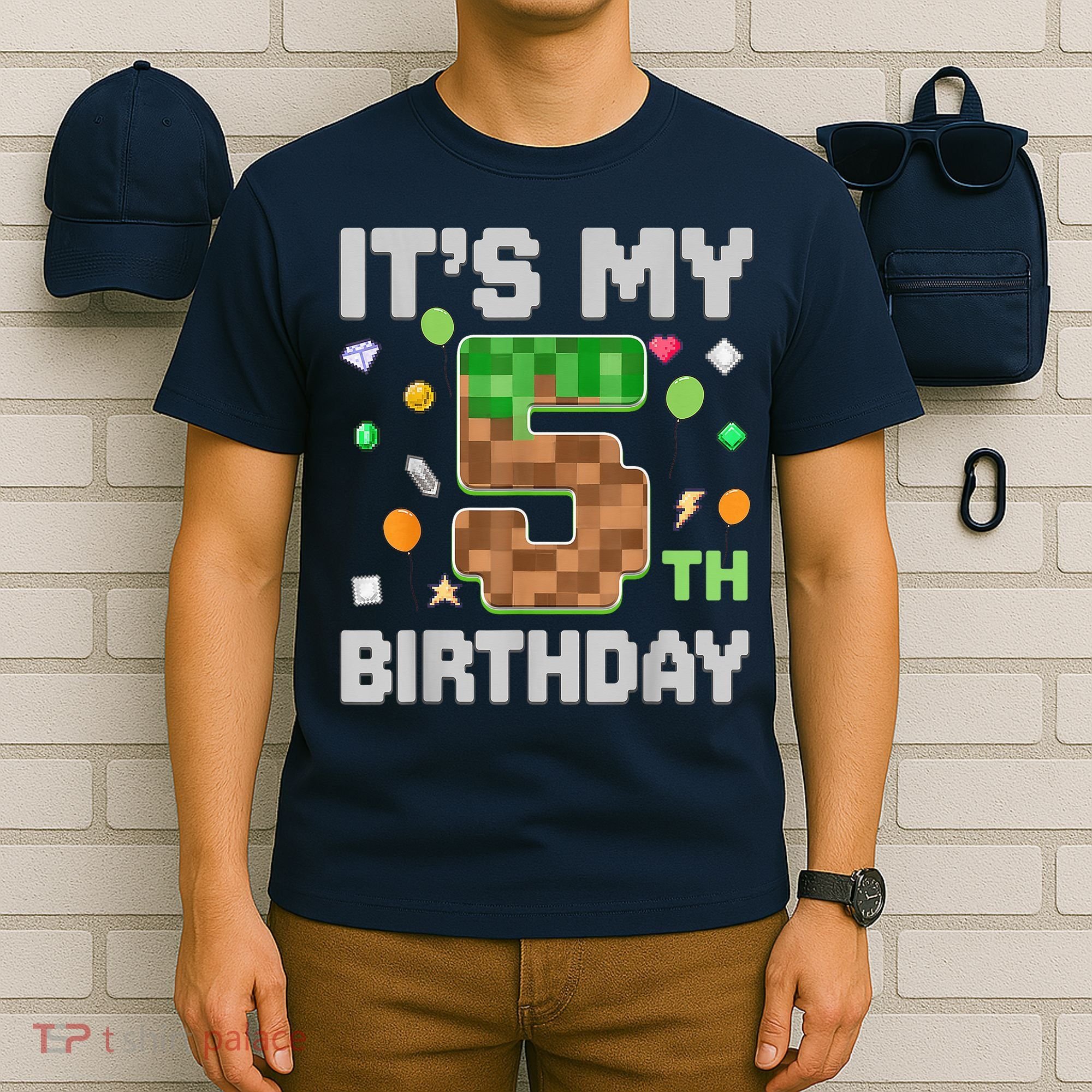 Birthday Boy It'S My 5th Birthday Gamer Pixel Number T-Shirt