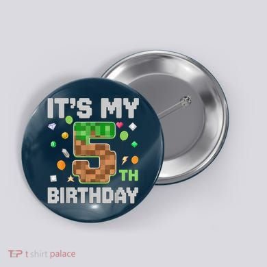 Birthday Boy It'S My 5th Birthday Gamer Pixel Number Button