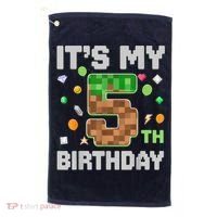 Birthday Boy It'S My 5th Birthday Gamer Pixel Number Golf Towel thumb 0