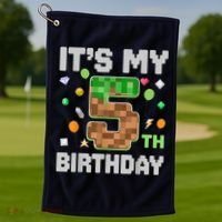 Birthday Boy It'S My 5th Birthday Gamer Pixel Number Golf Towel thumb 1
