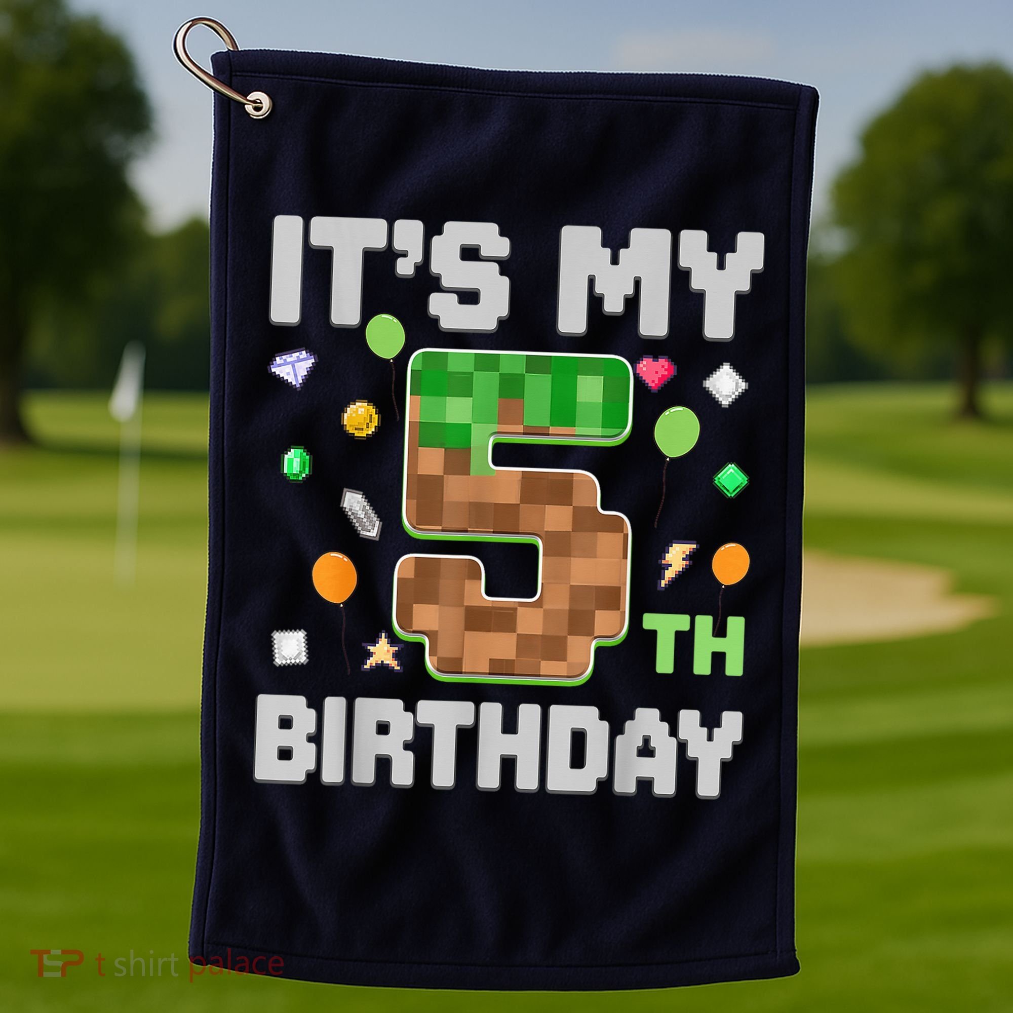 Birthday Boy It'S My 5th Birthday Gamer Pixel Number Golf Towel