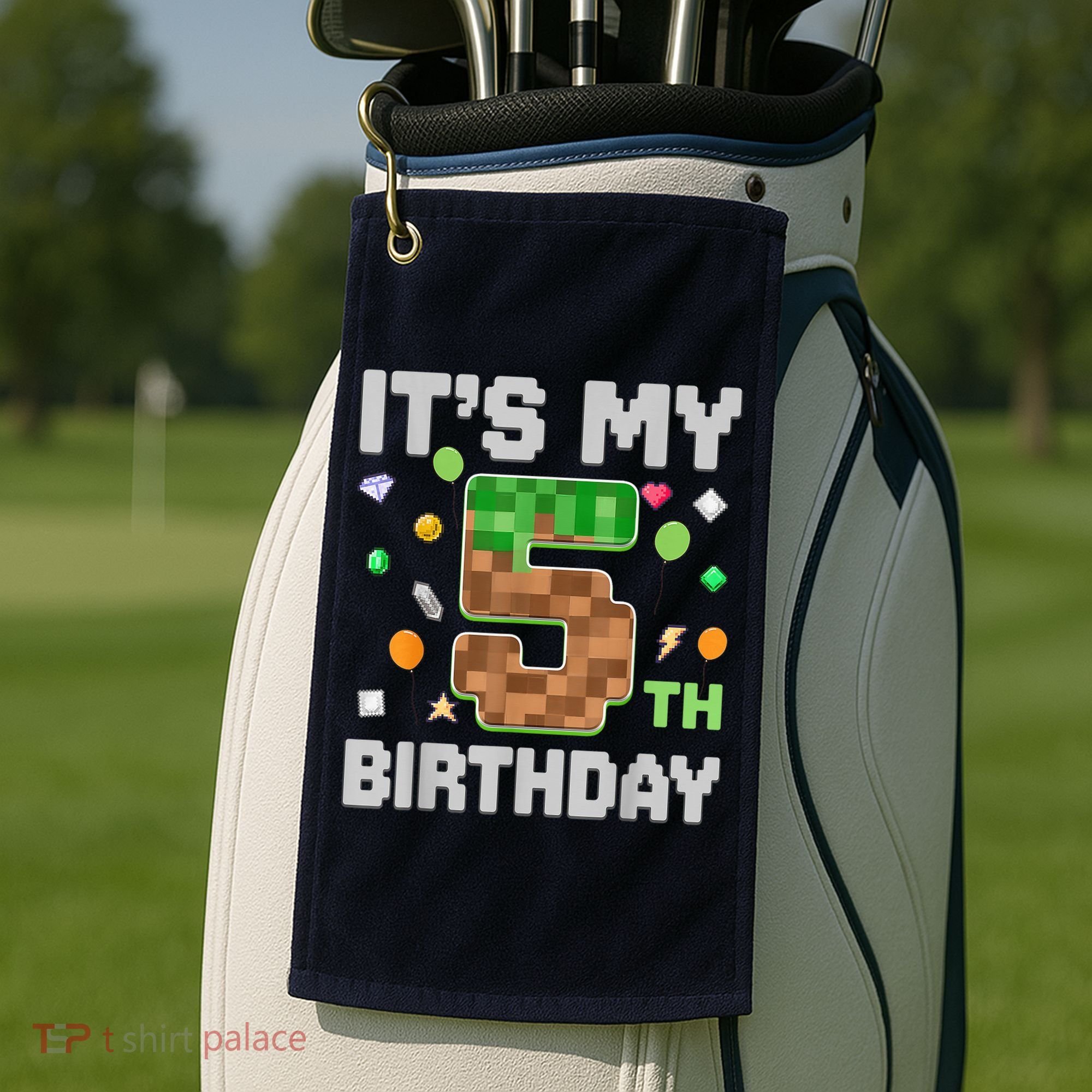 Birthday Boy It'S My 5th Birthday Gamer Pixel Number Golf Towel