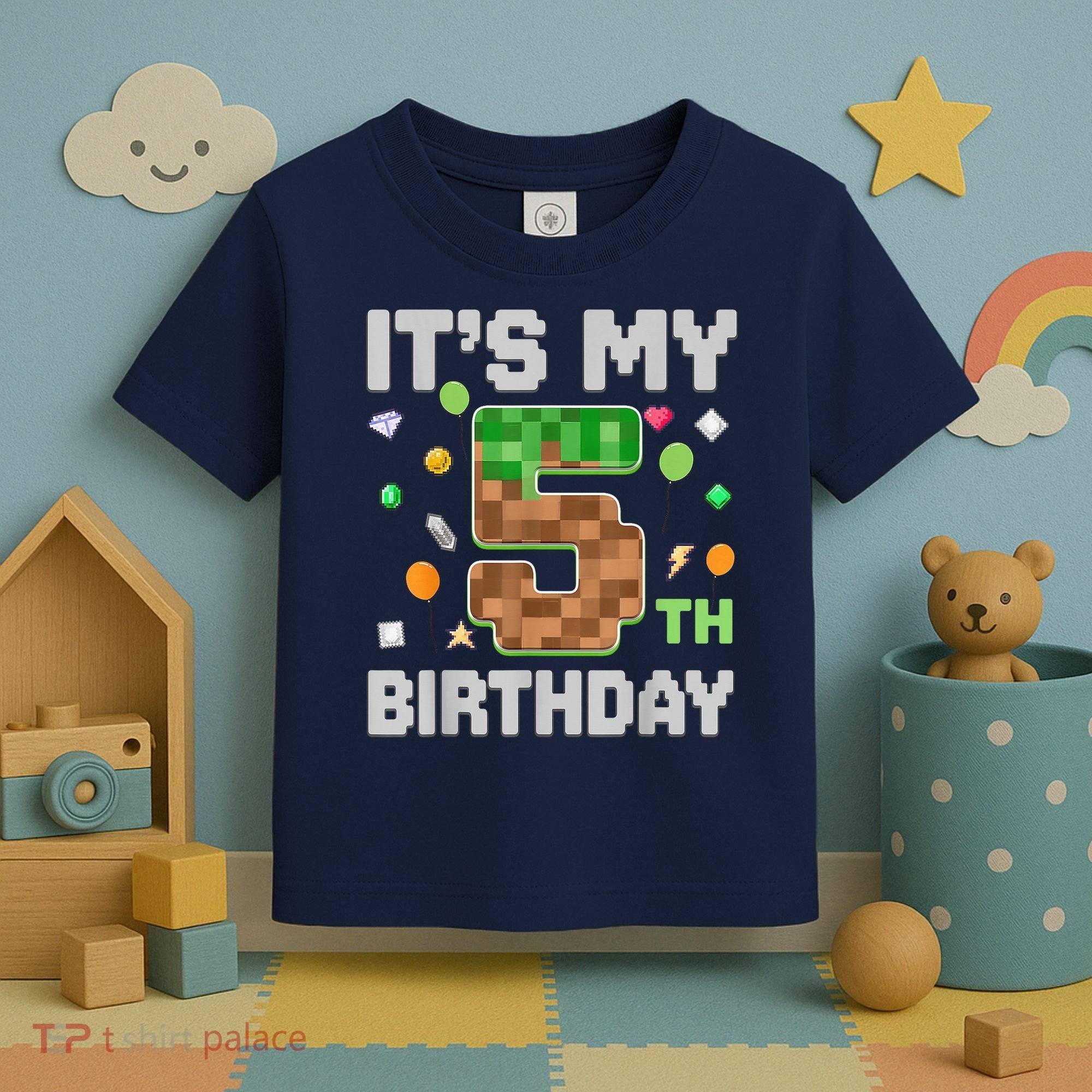 Birthday Boy It'S My 5th Birthday Gamer Pixel Number Toddler T-Shirt