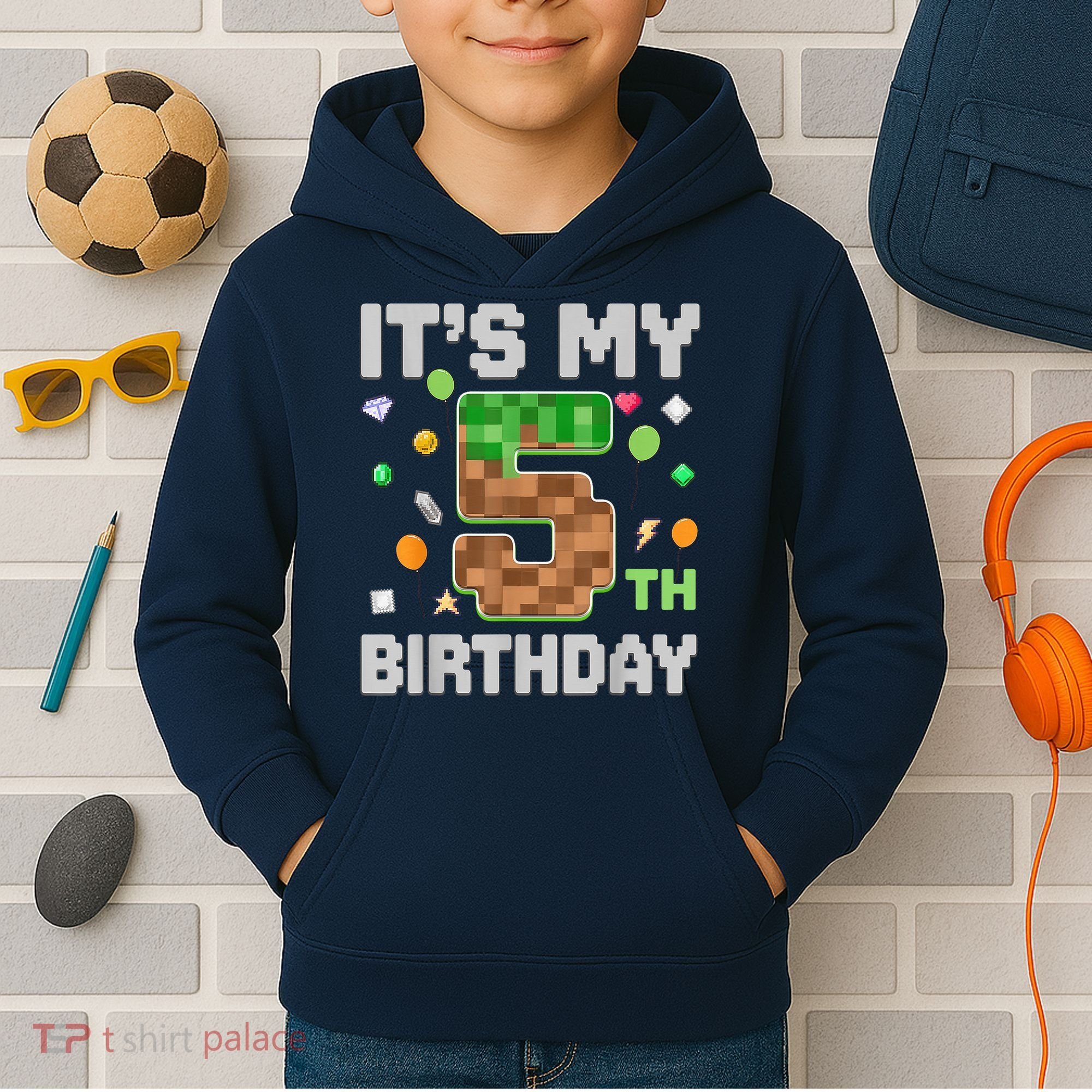 Birthday Boy It'S My 5th Birthday Gamer Pixel Number Kids Hoodie