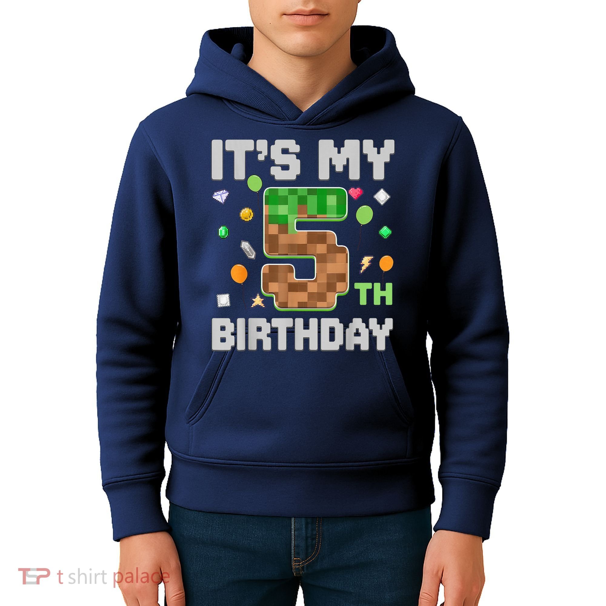 Birthday Boy It'S My 5th Birthday Gamer Pixel Number Kids Hoodie