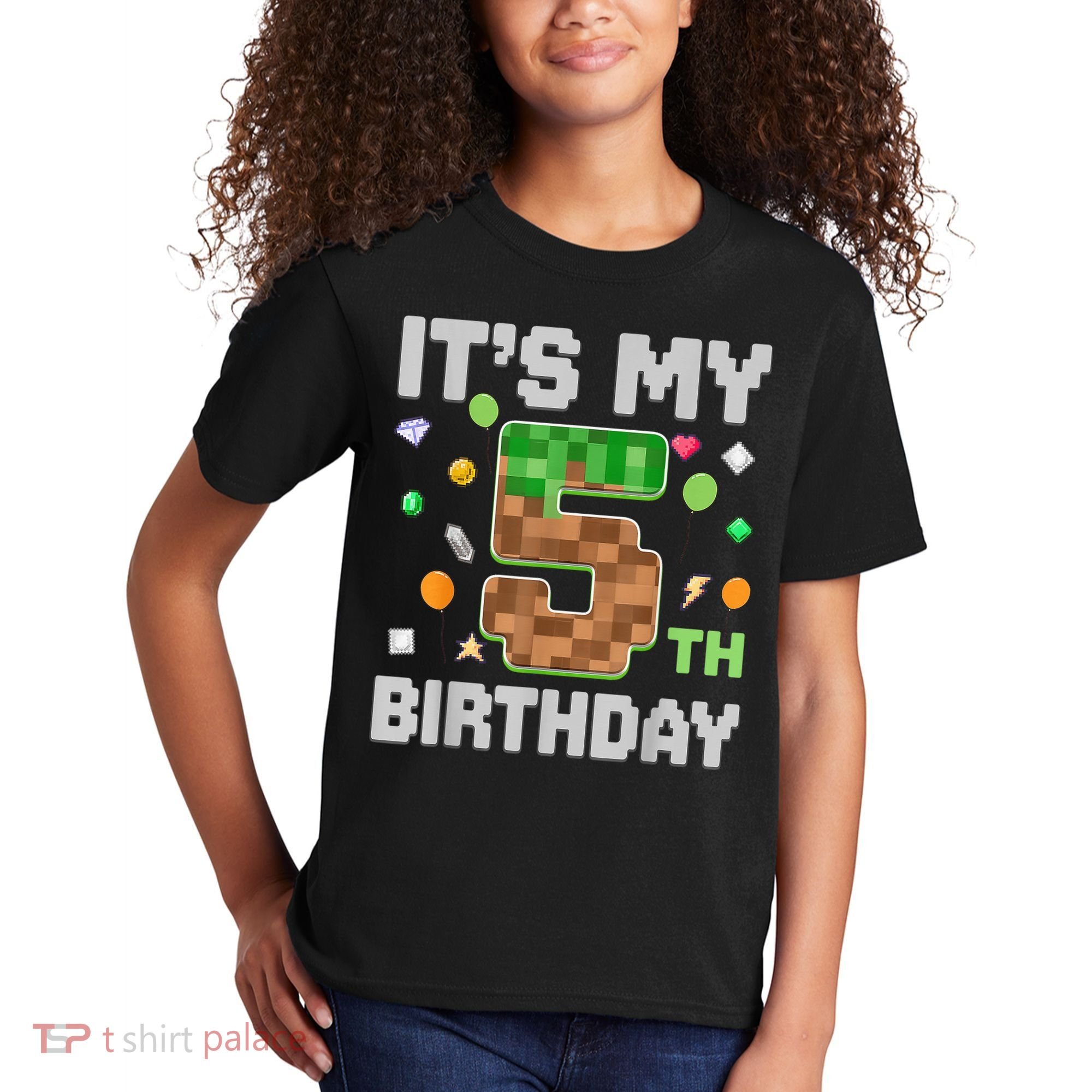 Birthday Boy It'S My 5th Birthday Gamer Pixel Number Kids T-Shirt