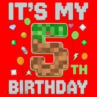 Birthday Boy It'S My 5th Birthday Gamer Pixel Number Santa Hat thumb 1