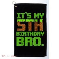 Birthday Boy It'S My 5th Birthday Gamer Pixel Number Golf Towel thumb 0