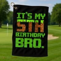 Birthday Boy It'S My 5th Birthday Gamer Pixel Number Golf Towel thumb 1
