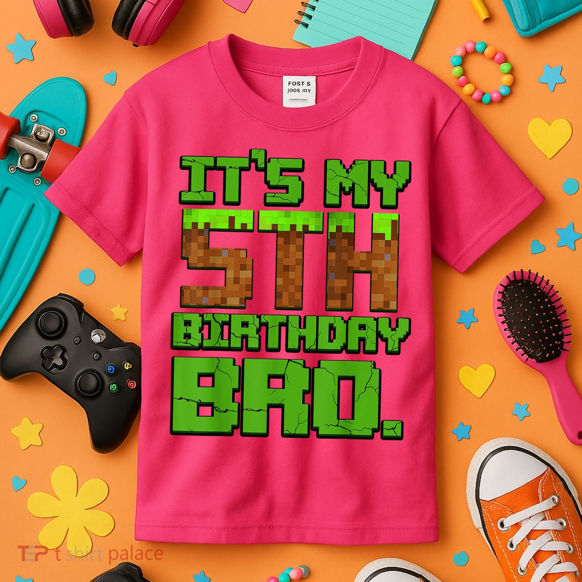 Birthday Boy It'S My 5th Birthday Gamer Pixel Number Kids T-Shirt