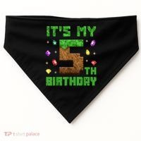 Birthday Boy It'S My 5th Birthday Gamer Pixel Number USA-Made Doggie Bandana thumb 0