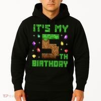 Birthday Boy It'S My 5th Birthday Gamer Pixel Number Hoodie thumb 2