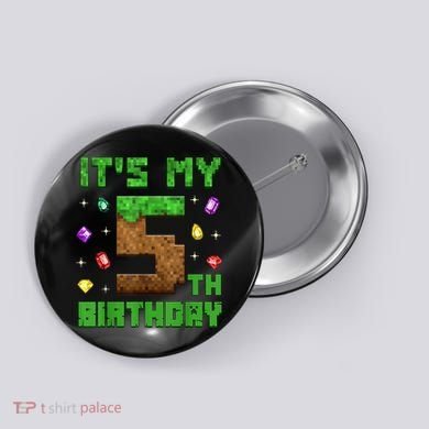 Birthday Boy It'S My 5th Birthday Gamer Pixel Number Button