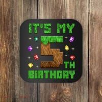 Birthday Boy It'S My 5th Birthday Gamer Pixel Number Coaster thumb 0