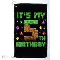 Birthday Boy It'S My 5th Birthday Gamer Pixel Number Golf Towel thumb 0