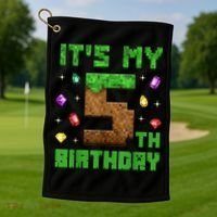 Birthday Boy It'S My 5th Birthday Gamer Pixel Number Golf Towel thumb 1