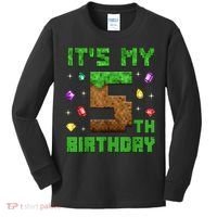 Birthday Boy It'S My 5th Birthday Gamer Pixel Number Kids Long Sleeve Shirt thumb 0