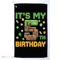 Birthday Boy It'S My 5th Birthday Gamer Pixel Number Golf Towel thumb 0