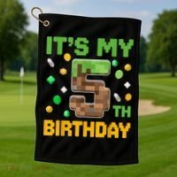 Birthday Boy It'S My 5th Birthday Gamer Pixel Number Golf Towel thumb 1