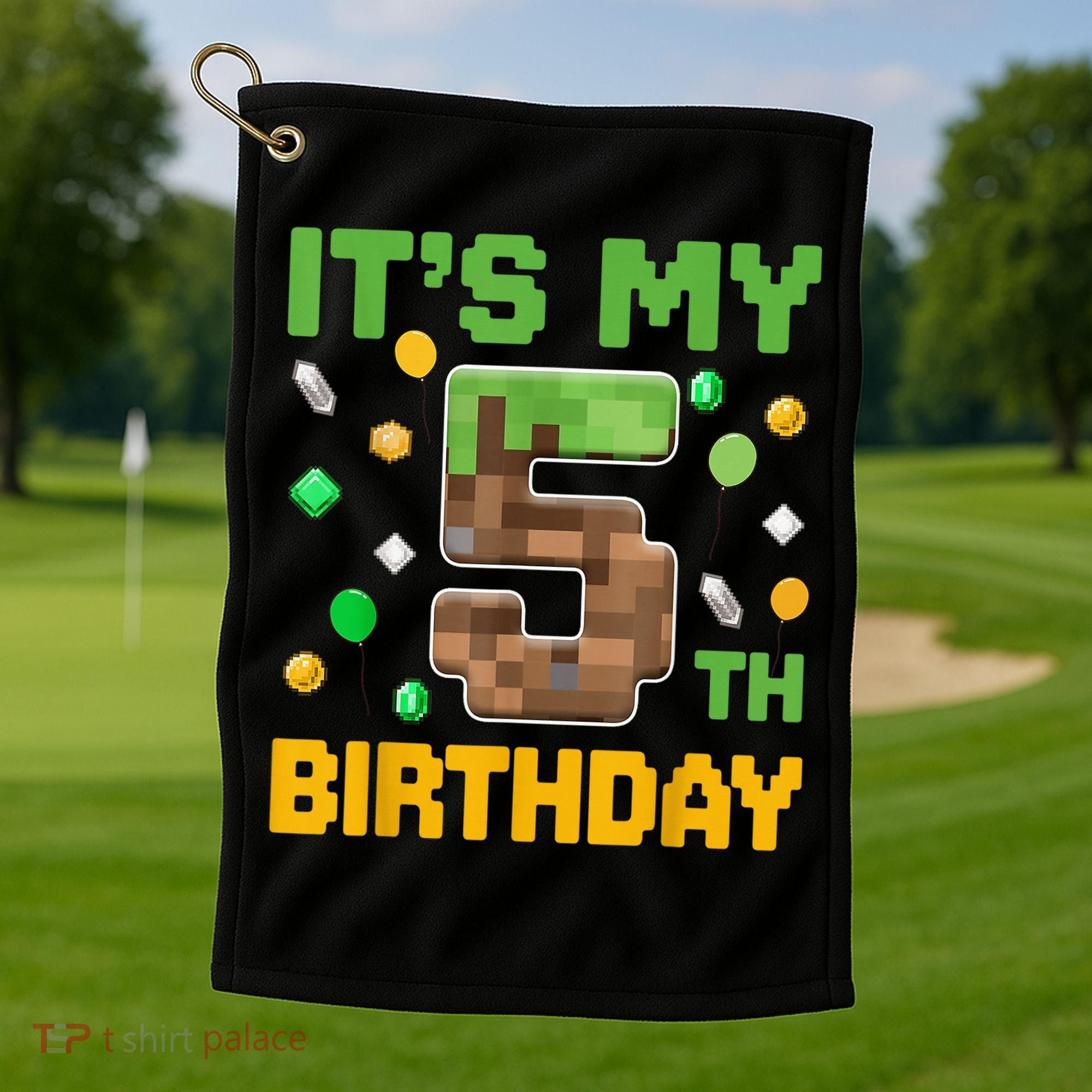 Birthday Boy It'S My 5th Birthday Gamer Pixel Number Golf Towel