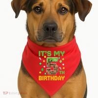 Birthday Boy It'S My 5th Birthday Gamer Pixel Number USA-Made Doggie Bandana thumb 1