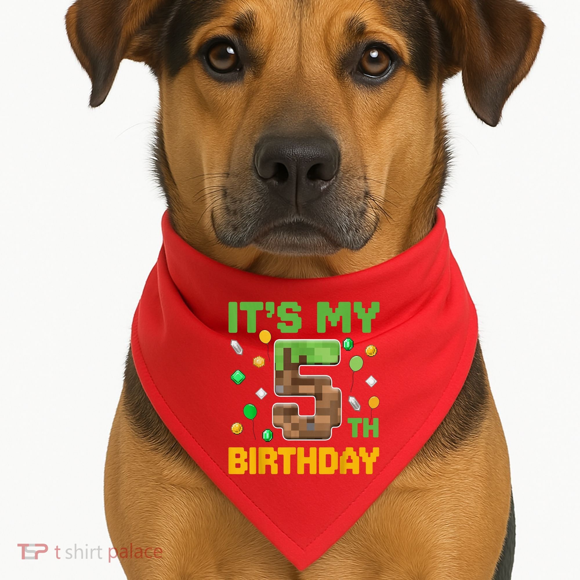 Birthday Boy It'S My 5th Birthday Gamer Pixel Number USA-Made Doggie Bandana