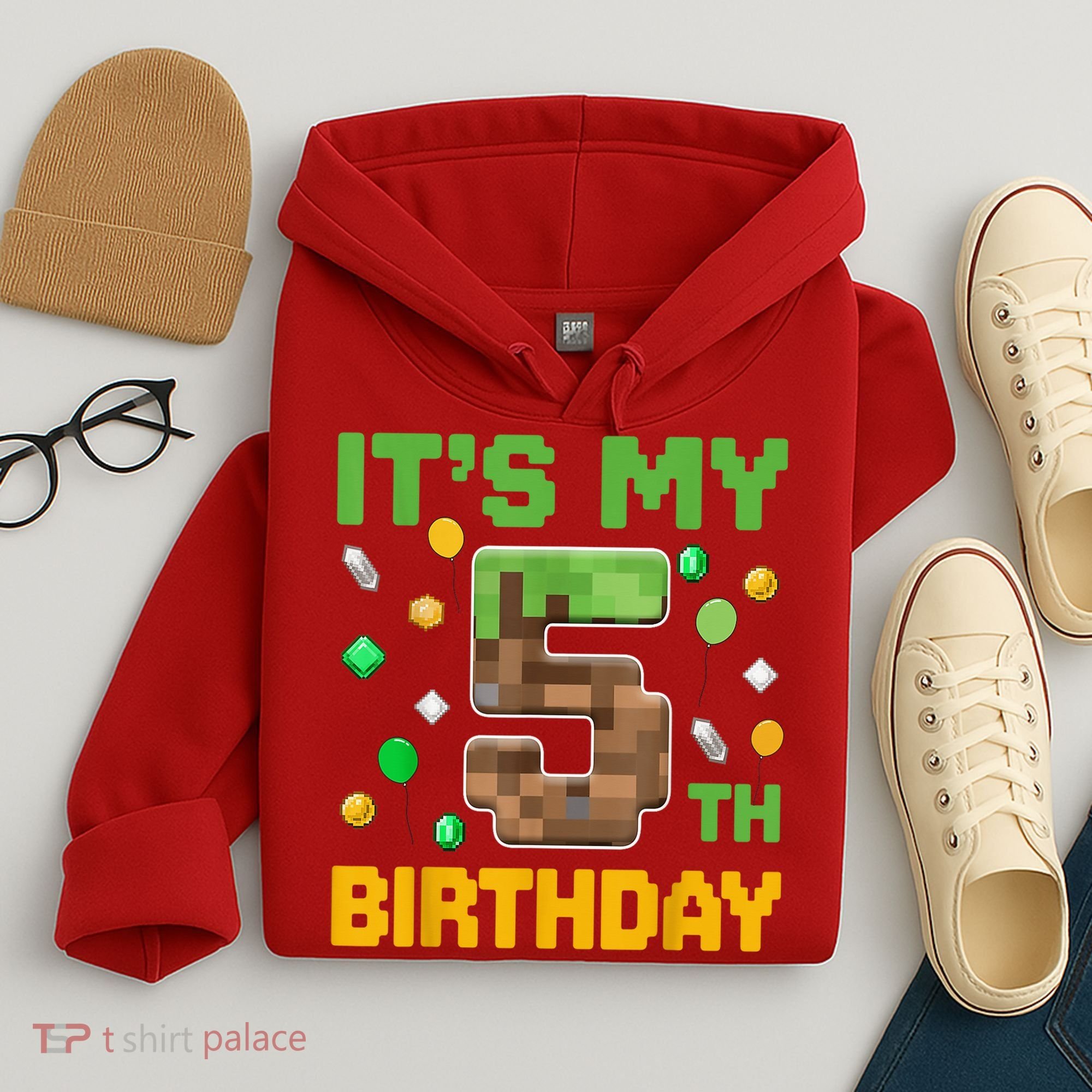 Birthday Boy It'S My 5th Birthday Gamer Pixel Number Hoodie