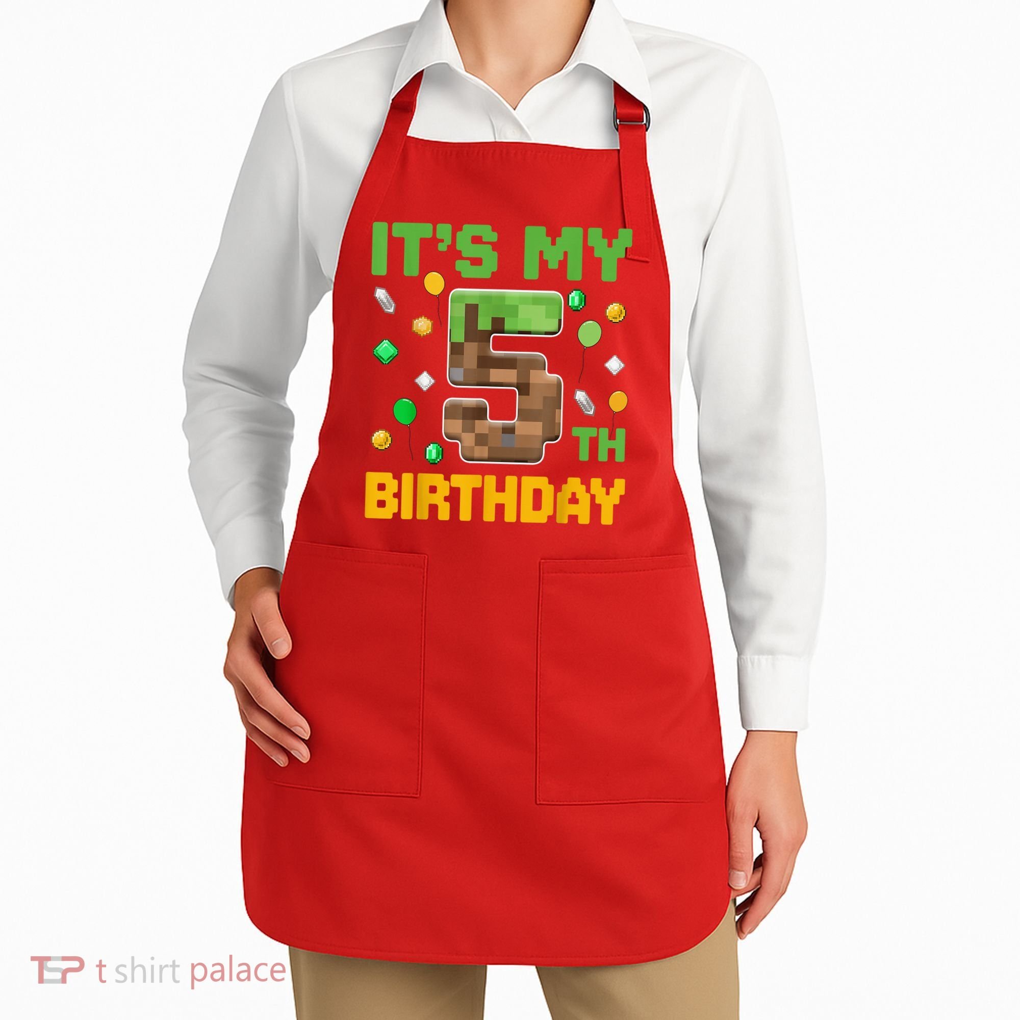 Birthday Boy It'S My 5th Birthday Gamer Pixel Number Apron