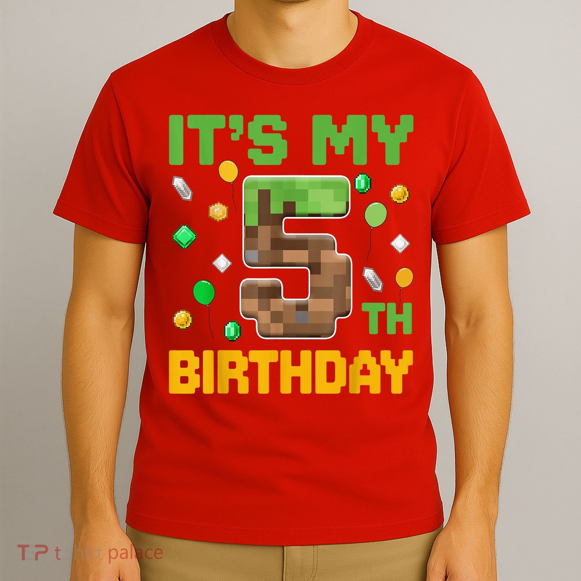 Birthday Boy It'S My 5th Birthday Gamer Pixel Number T-Shirt